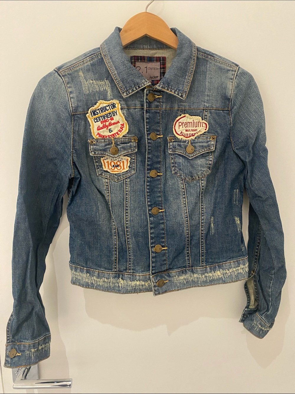 EUC 2.1 Denim Jacket With Patches And Distressed Detailing Size M